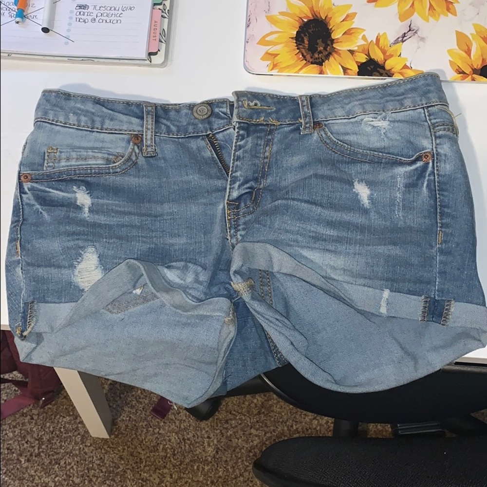 Denim shorts.